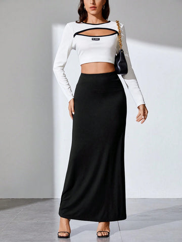 Tall Solid High Waist Skirt Maxi Skirt