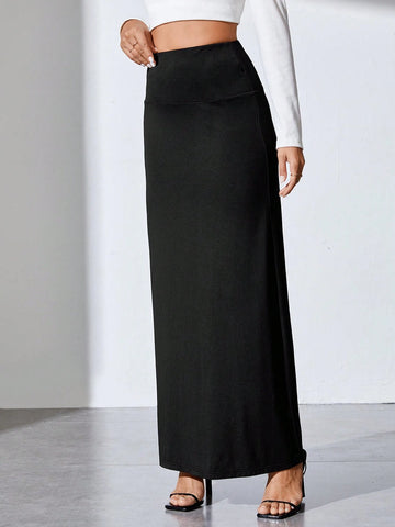 Tall Solid High Waist Skirt Maxi Skirt