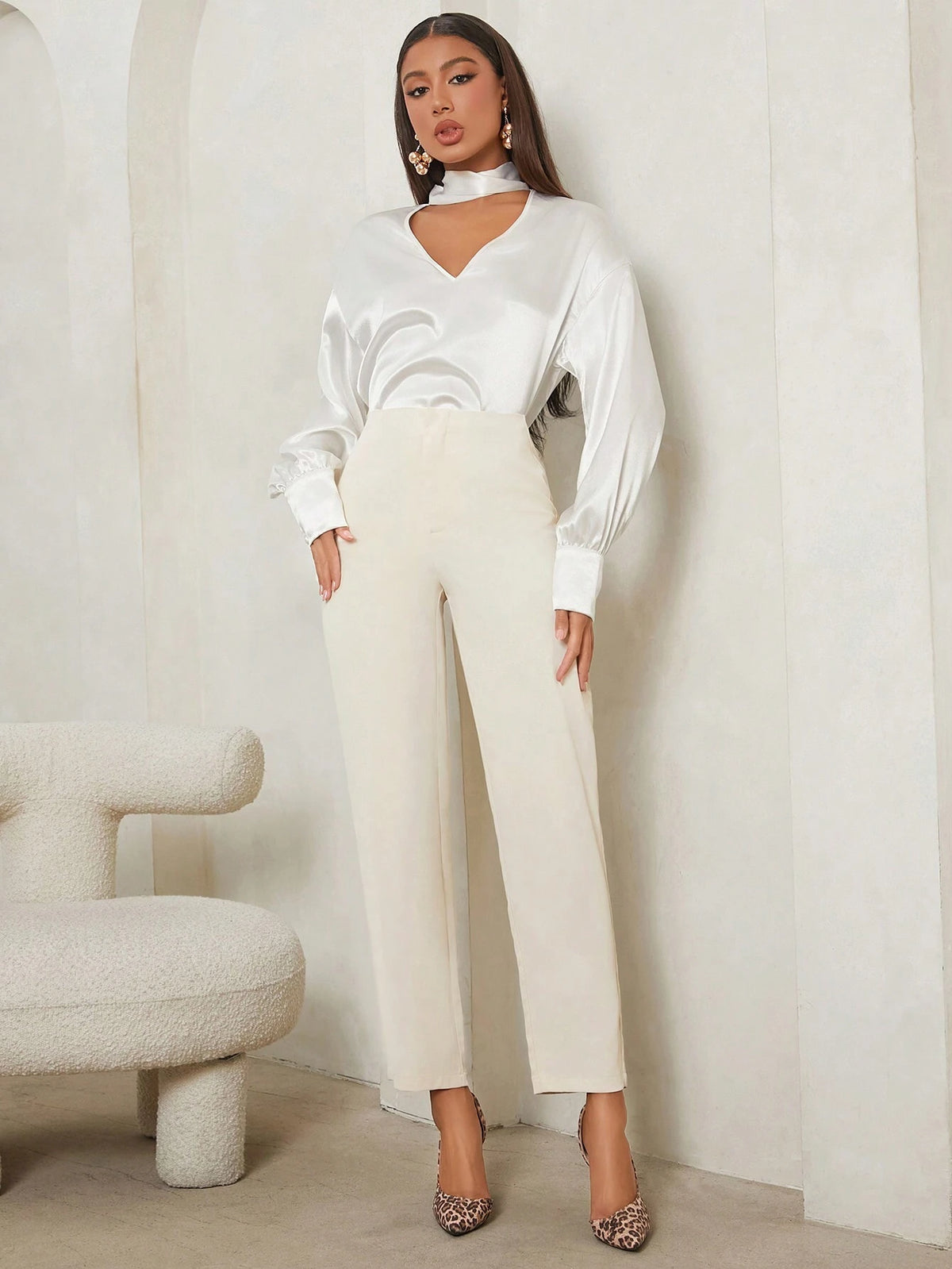 Tall Solid High Waist Straight Leg Pants