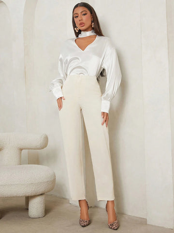Tall Solid High Waist Straight Leg Pants