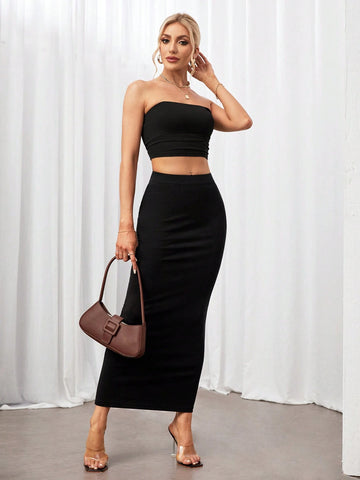 Tall Solid Pencil Black Slim Fit Skirt