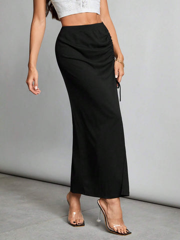 Tall Summer Outfits Drawstring Split Thigh Skirt