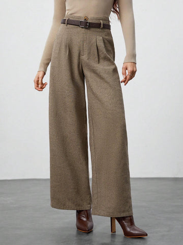 Tall Thick Woven Jacquard Woolen Women's Trousers (Including Belt) Suitable For Autumn And Winter