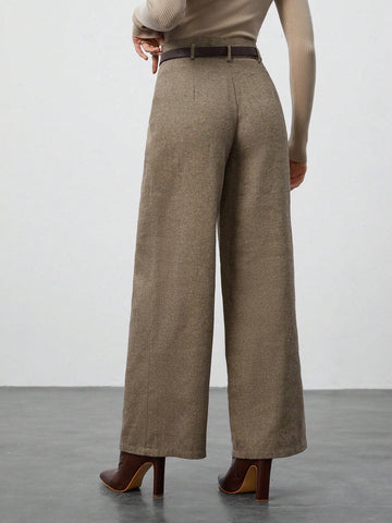 Tall Thick Woven Jacquard Woolen Women's Trousers (Including Belt) Suitable For Autumn And Winter