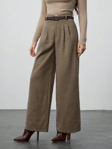 Tall Thick Woven Jacquard Woolen Women's Trousers (Including Belt) Suitable For Autumn And Winter