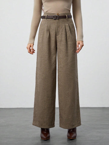 Tall Thick Woven Jacquard Woolen Women's Trousers (Including Belt) Suitable For Autumn And Winter