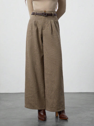 Tall Thick Woven Jacquard Woolen Women's Trousers (Including Belt) Suitable For Autumn And Winter