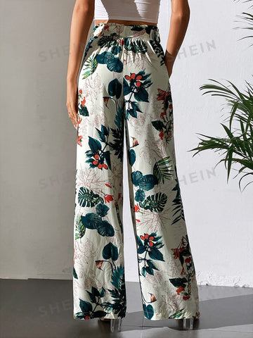 Tall Tropical Print Belted Wide Leg Pants