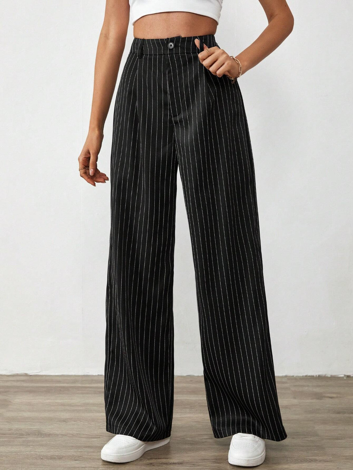 Tall Vertical Stripe Casual Straight Leg Trousers For Spring/Summer
