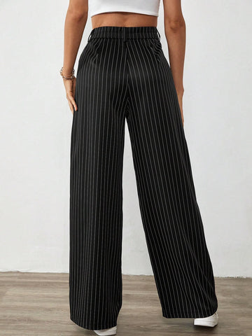 Tall Vertical Stripe Casual Straight Leg Trousers For Spring/Summer
