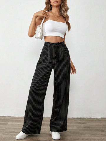 Tall Vertical Stripe Casual Straight Leg Trousers For Spring/Summer