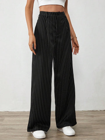 Tall Vertical Stripe Casual Straight Leg Trousers For Spring/Summer