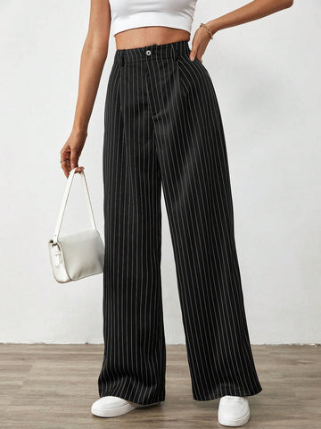 Tall Vertical Stripe Casual Straight Leg Trousers For Spring/Summer