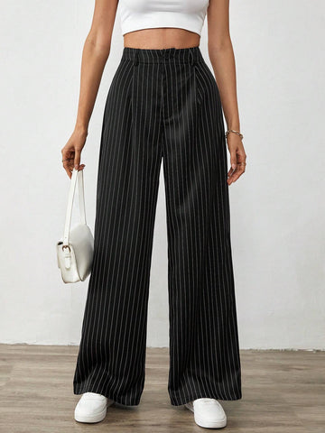 Tall Vertical Stripe Casual Straight Leg Trousers For Spring/Summer