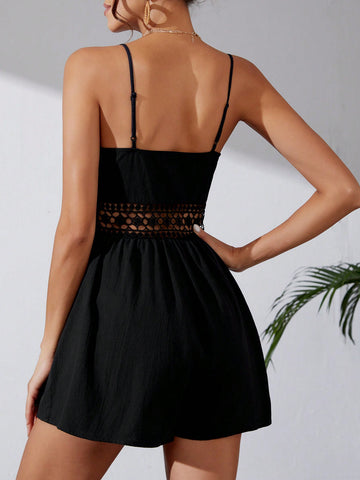 Women'S Lace Patchwork Hollow Out Spaghetti Strap Jumpsuit