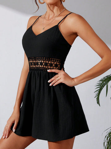 Women'S Lace Patchwork Hollow Out Spaghetti Strap Jumpsuit