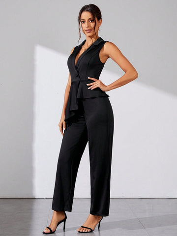 Women'S Ruffle Trim Sleeveless Jumpsuit