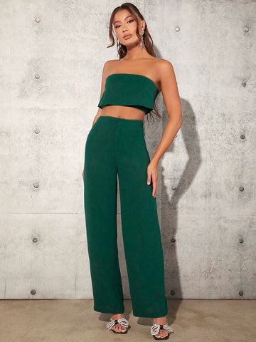 Women'S Tube Top And Trousers Two-Piece Set