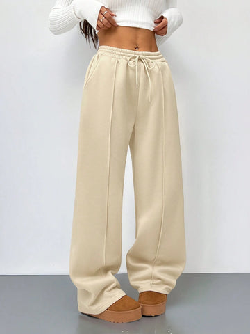 Tall Women Fall Khaki Pebble Seam Detail Straight Leg Sweatpants