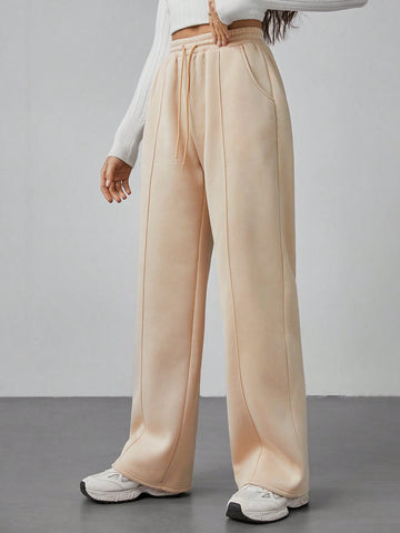 Tall Women Fall Khaki Pebble Seam Detail Straight Leg Sweatpants