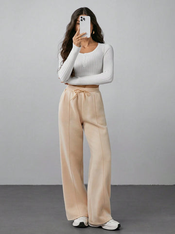 Tall Women Fall Khaki Pebble Seam Detail Straight Leg Sweatpants