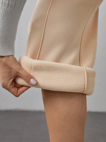 Tall Women Fall Khaki Pebble Seam Detail Straight Leg Sweatpants