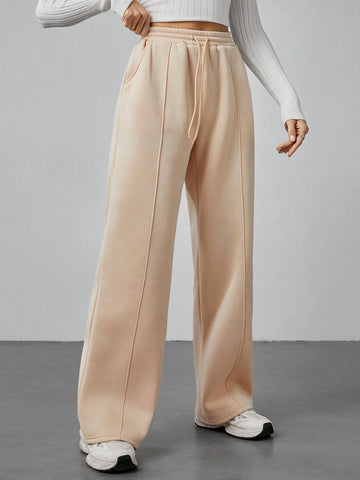 Tall Women Fall Khaki Pebble Seam Detail Straight Leg Sweatpants