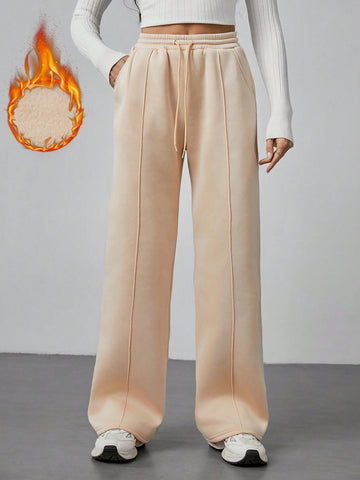 Tall Women Fall Khaki Pebble Seam Detail Straight Leg Sweatpants