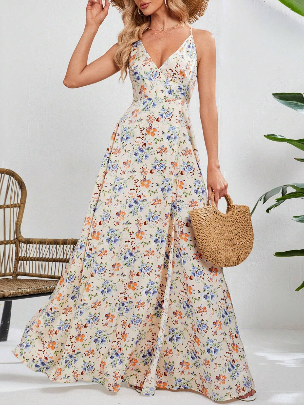 Women's Floral Printed Spaghetti Strap Dress
