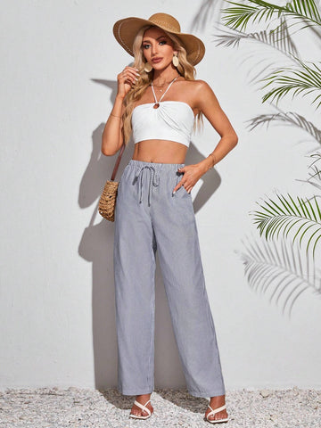 Tall Women's Grey Striped Woven Trousers