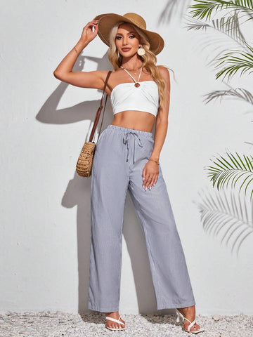 Tall Women's Grey Striped Woven Trousers