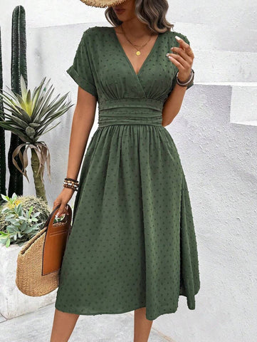 Tall Women's Holiday Leisure Solid Color Cinched Waist Dress Maxi Women Outfit
