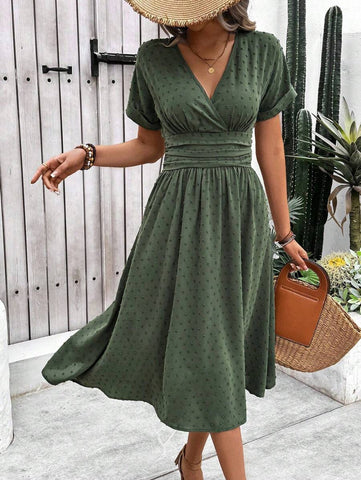 Tall Women's Holiday Leisure Solid Color Cinched Waist Dress Maxi Women Outfit