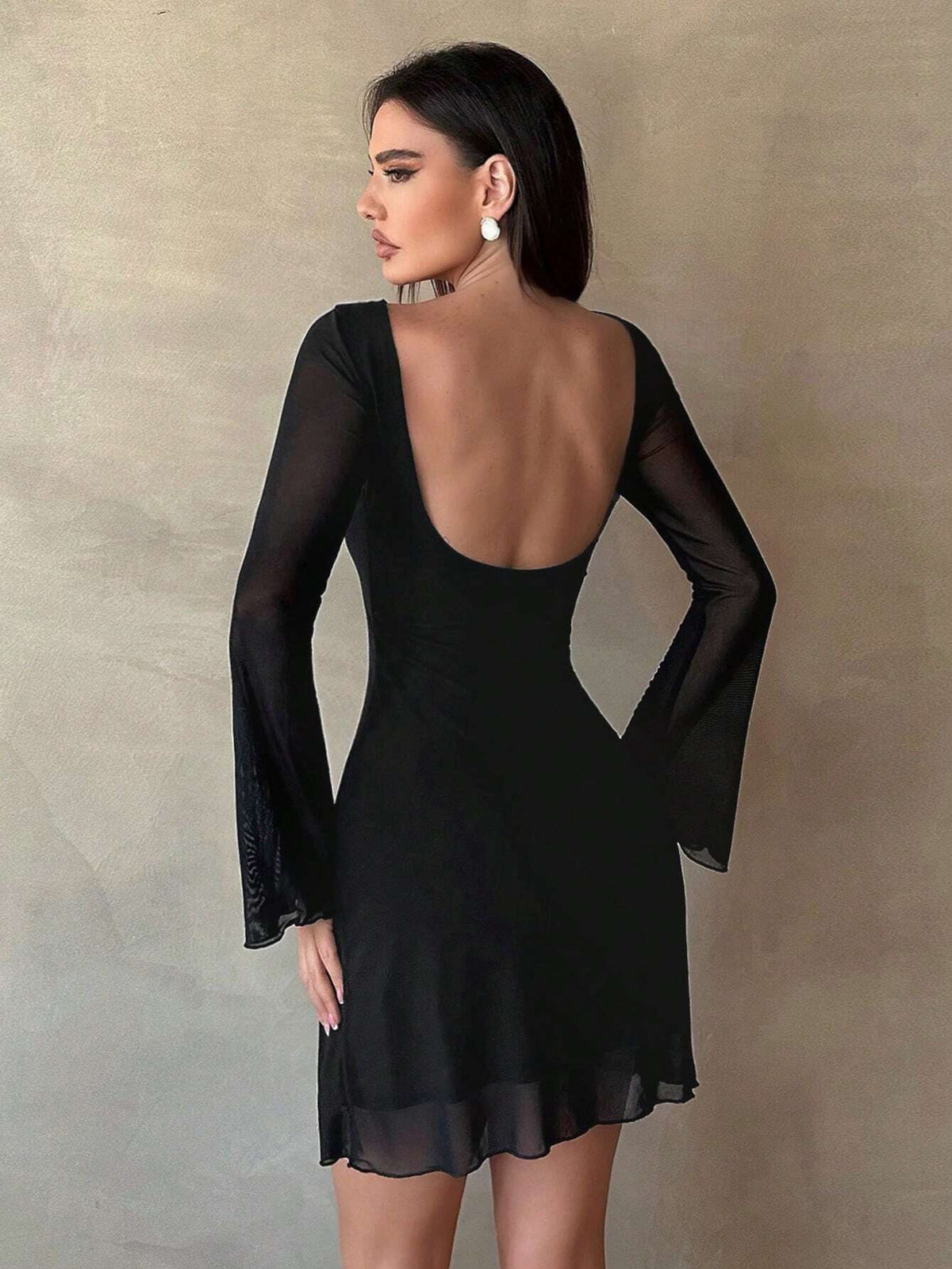 Women's New Sexy Backless Trumpet Sleeve Mesh Dress For Early Autumn