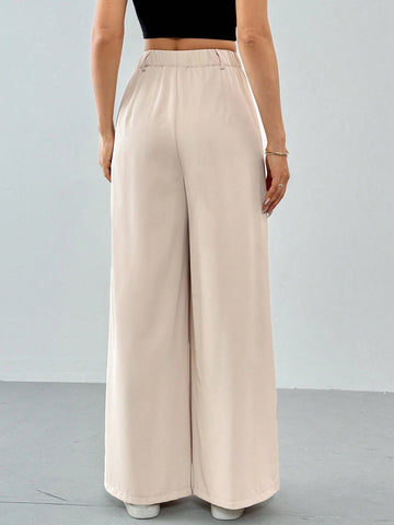 Tall Women's Pleated High Waist Belted Wide Leg Casual & Commuting Pants In Beige