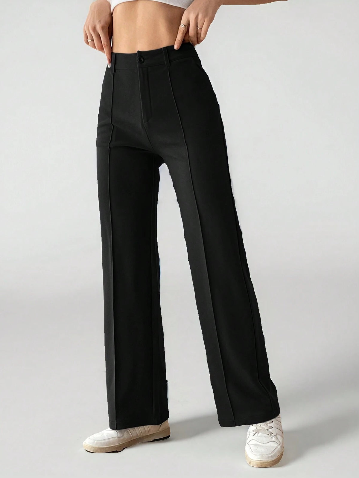 Tall Women's Solid Black Straight Pants