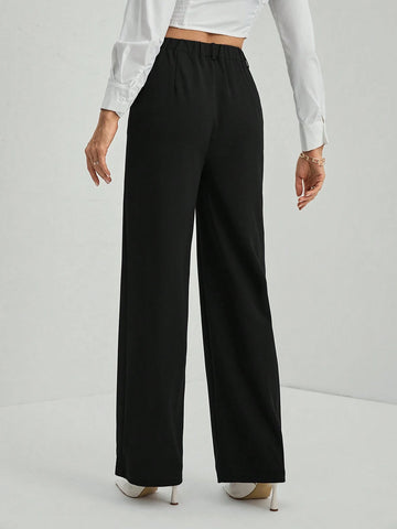 Tall Women's Solid Black Straight Pants