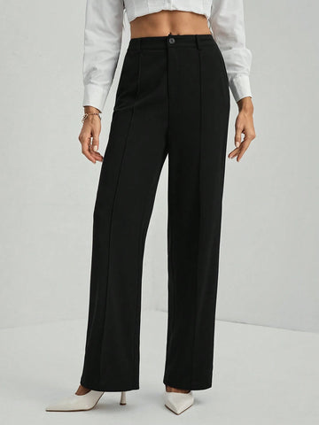 Tall Women's Solid Black Straight Pants