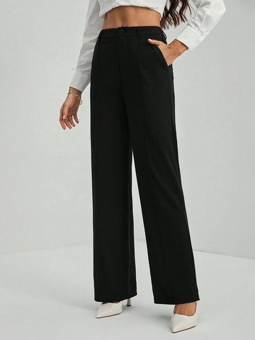 Tall Women's Solid Black Straight Pants