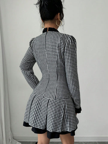 Women's Solid Color Patchwork Button Long Sleeve Pocket Mini Elegant Dress