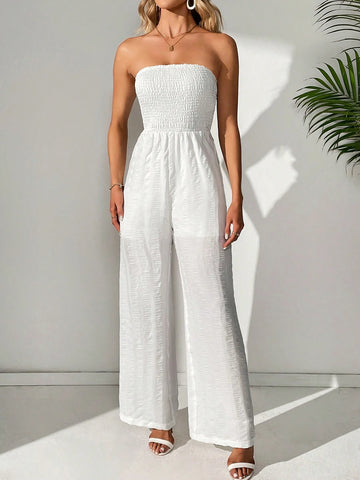 Women's Solid Color Shirred Tube Jumpsuit
