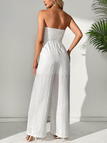 Women's Solid Color Shirred Tube Jumpsuit