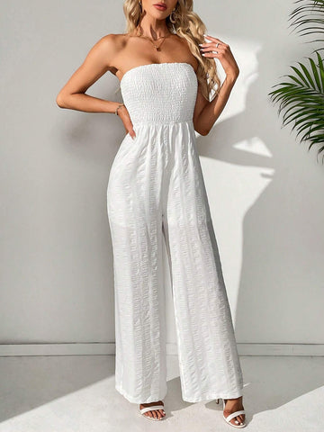 Women's Solid Color Shirred Tube Jumpsuit