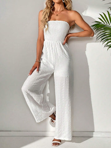 Women's Solid Color Shirred Tube Jumpsuit