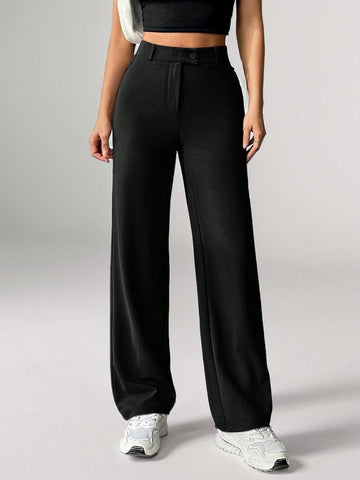 Tall Women's Solid Color Zipper Built-In Straight Pants