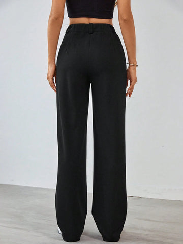 Tall Women's Solid Color Zipper Built-In Straight Pants