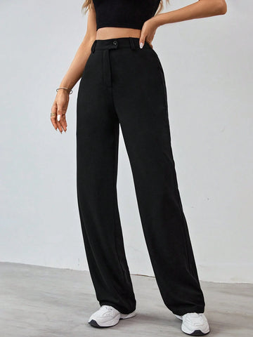 Tall Women's Solid Color Zipper Built-In Straight Pants
