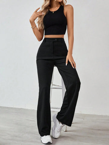 Tall Women's Solid Color Zipper Built-In Straight Pants