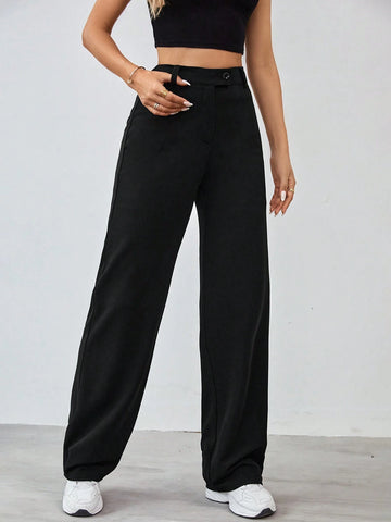 Tall Women's Solid Color Zipper Built-In Straight Pants