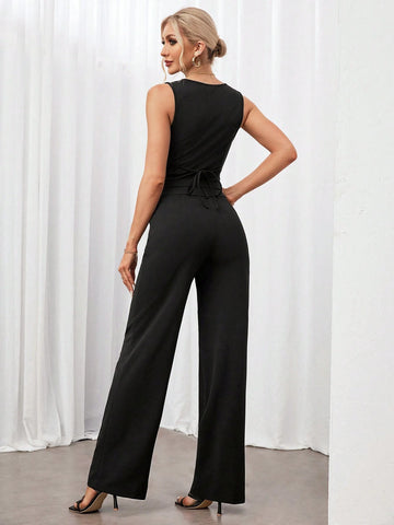 Women's Summer Solid Color Single-Breasted Vest And Pants Daily Commute 2-Piece Set